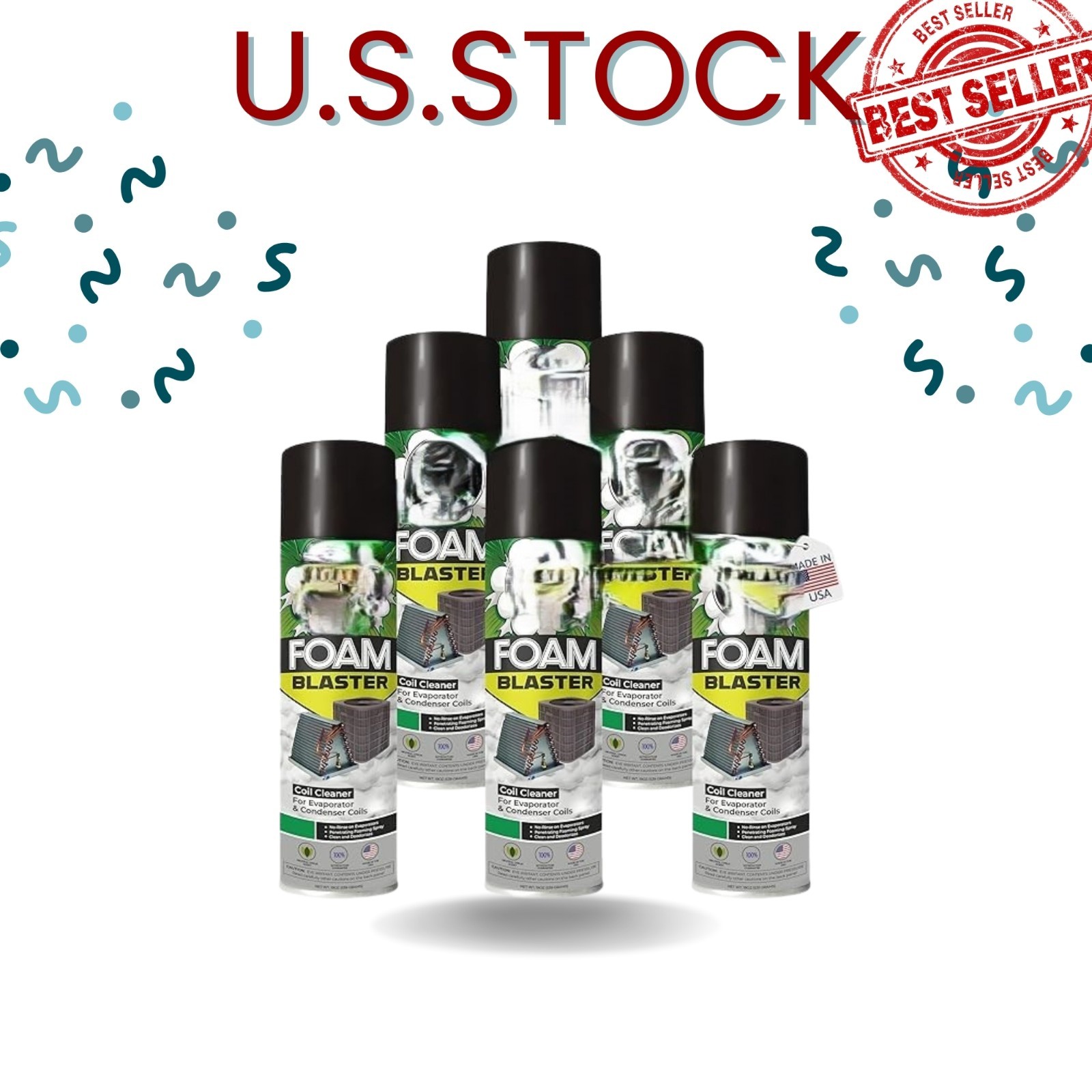 Foam Blaster AC Coil Cleaner, No-Rinse Formula for Evaporators & Condensers, 6-P