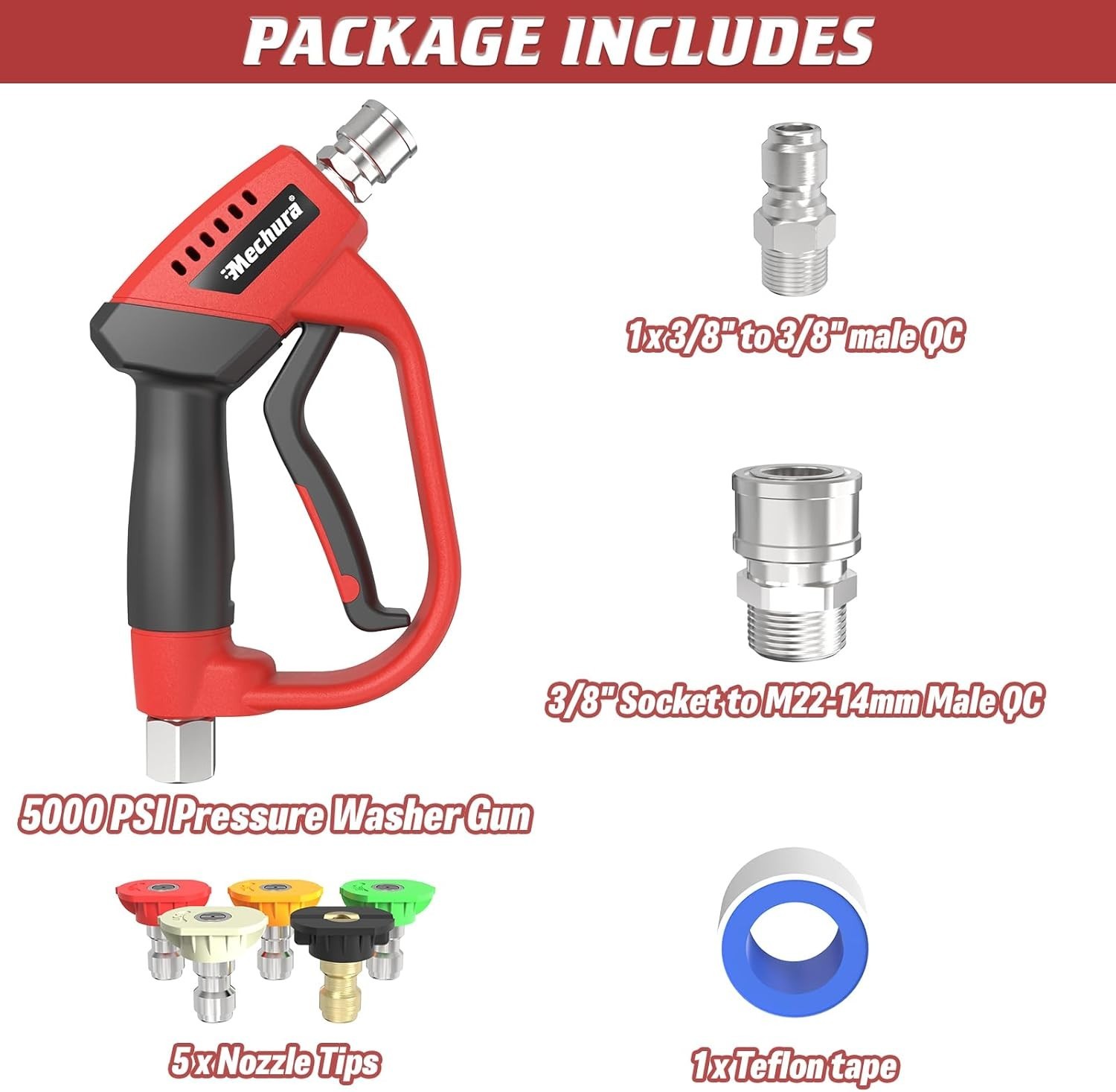 Pressure Washer Gun with 360 Swivel, Max 5000 PSI Power Washer Short Gun with…