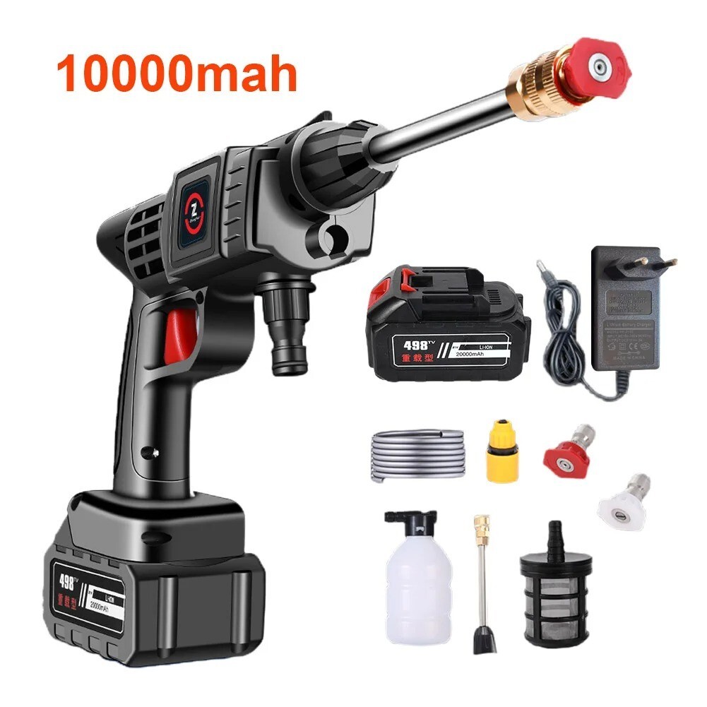 200W 50Bar Cordless High Pressure Car Washer Spray Water Gun 10000mAh Battery