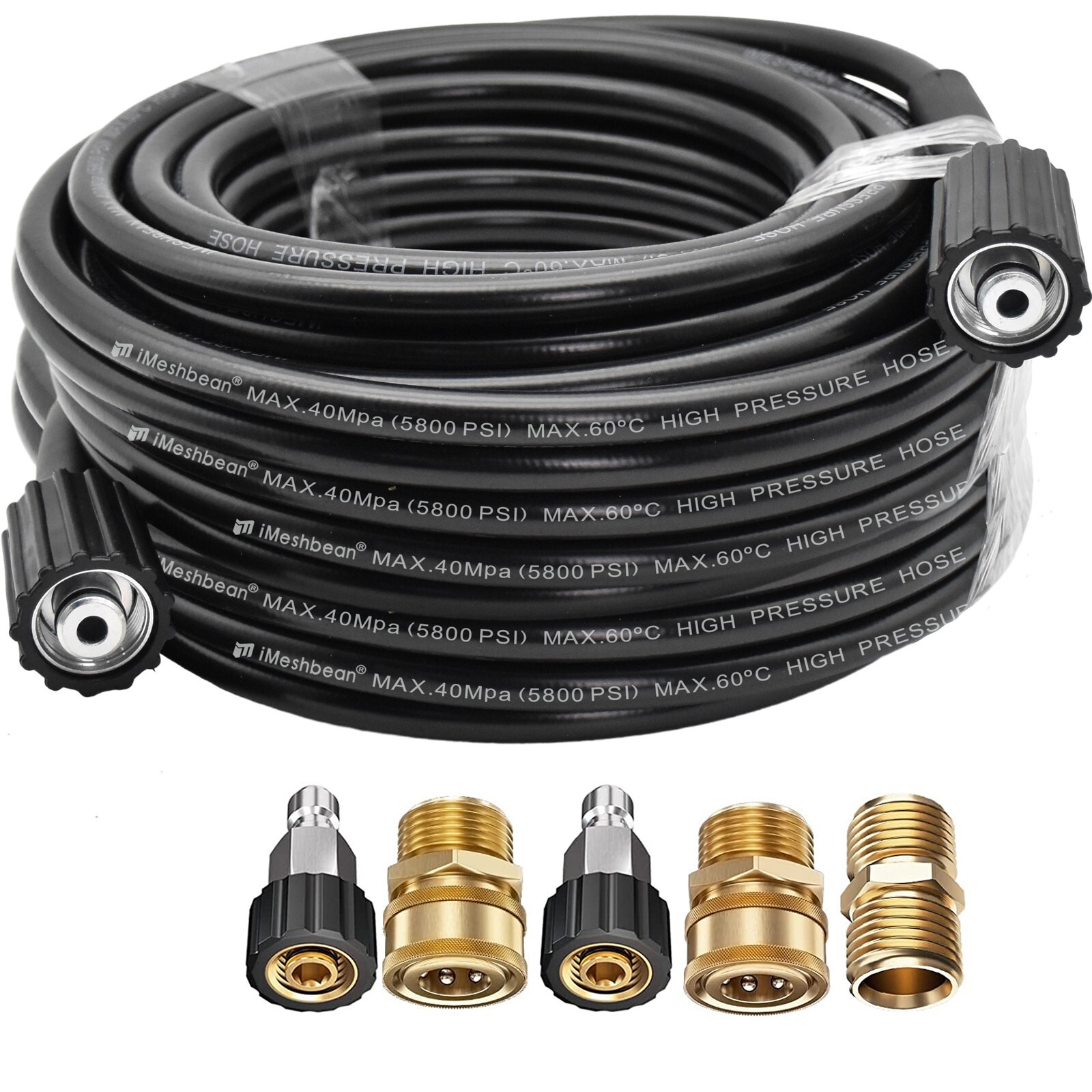 100FT 5800PSI Replacement High Pressure Power Washer Hose-M22(14mm) to 3/8″ QC