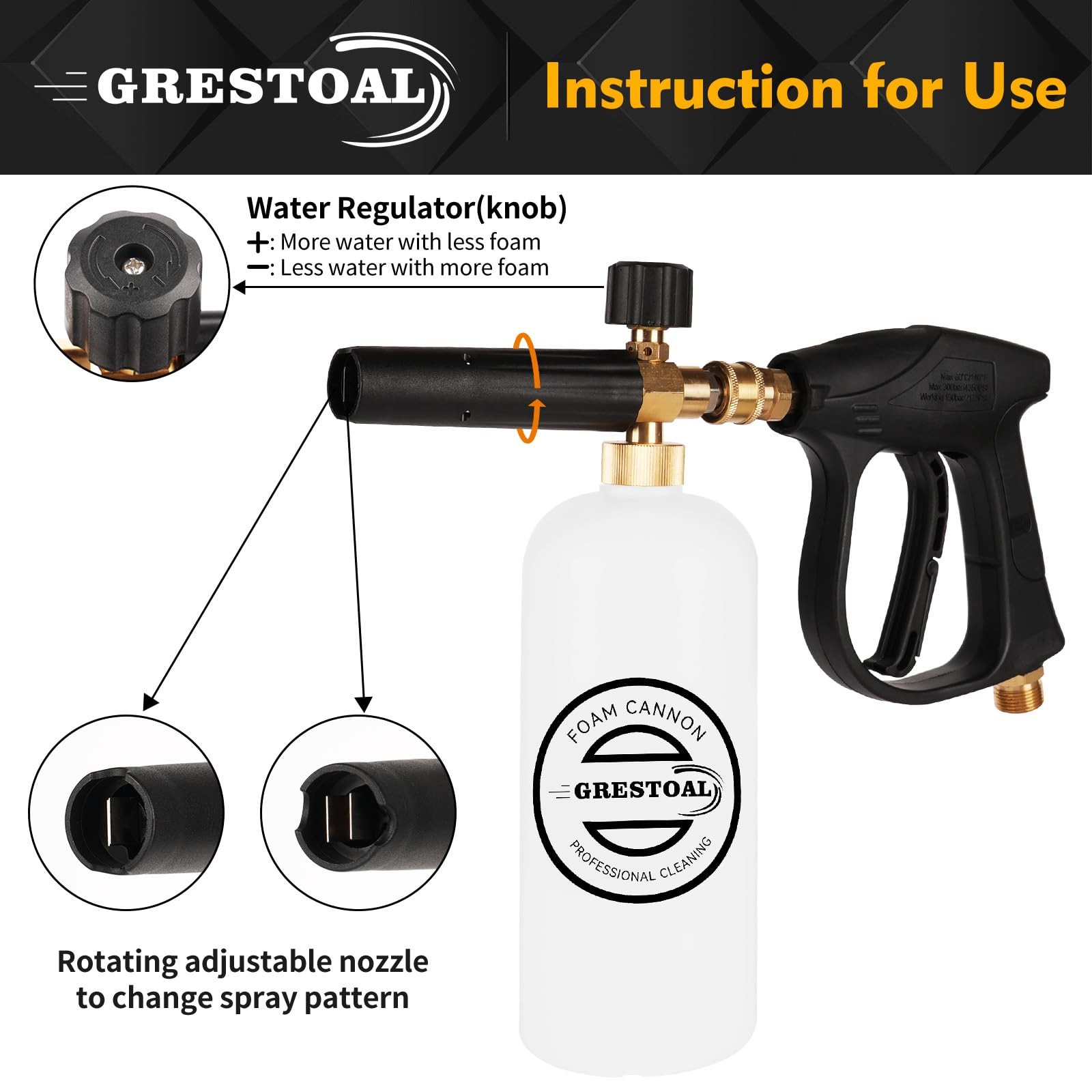 Short Pressure Washer Gun with Foam Cannon, Snow Foam Gun with 5 Pressure Was…