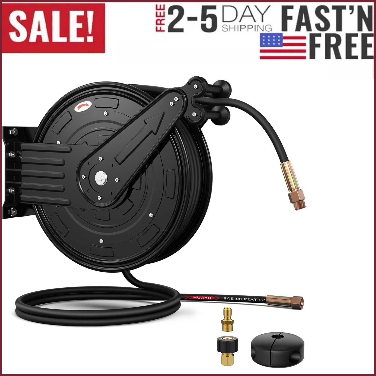 Pressure Washer Hose Reel Dual Arm 3/8in x 50ft Retractable Pressure Washer Reel