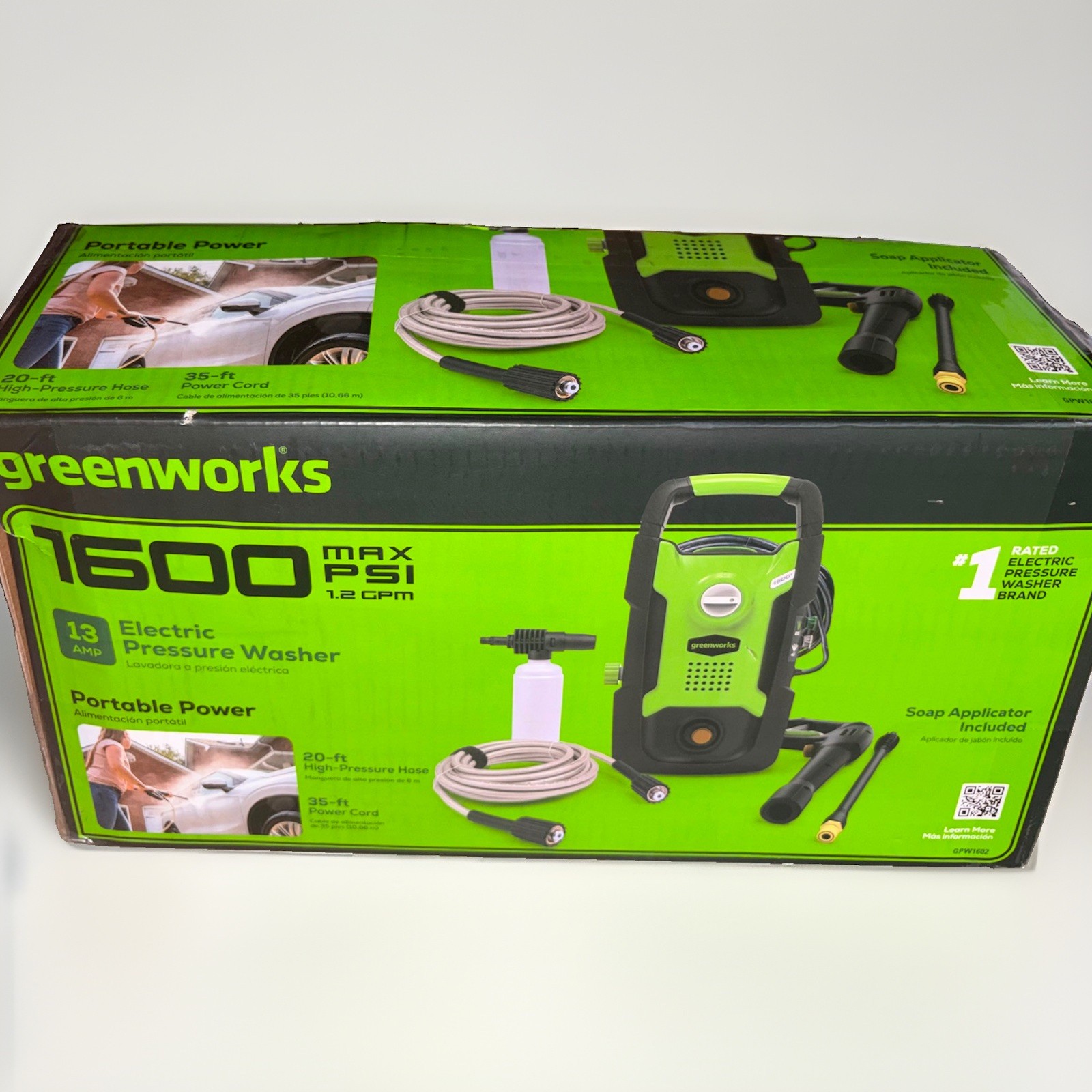 Greenworks 1600 PSI 1.2 GPM Corded Electric Pressure Washer Soap Tank GPW1602