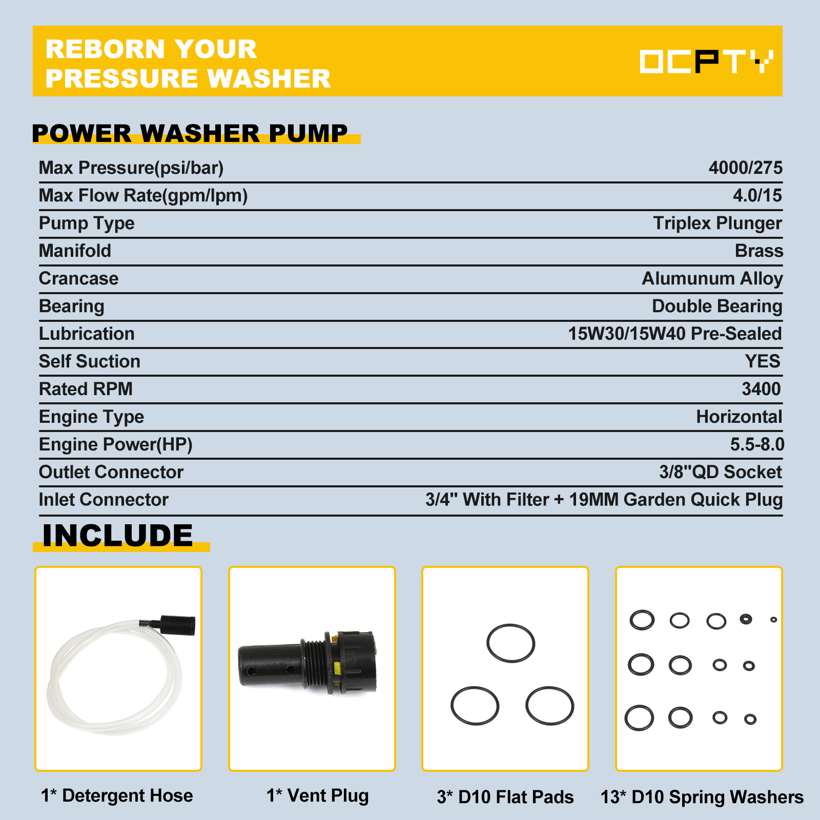 2200psi-3000psi 3/4″ Pressure Washer Pump for 5.5hp/6.5hp/7hp engine 3-0414