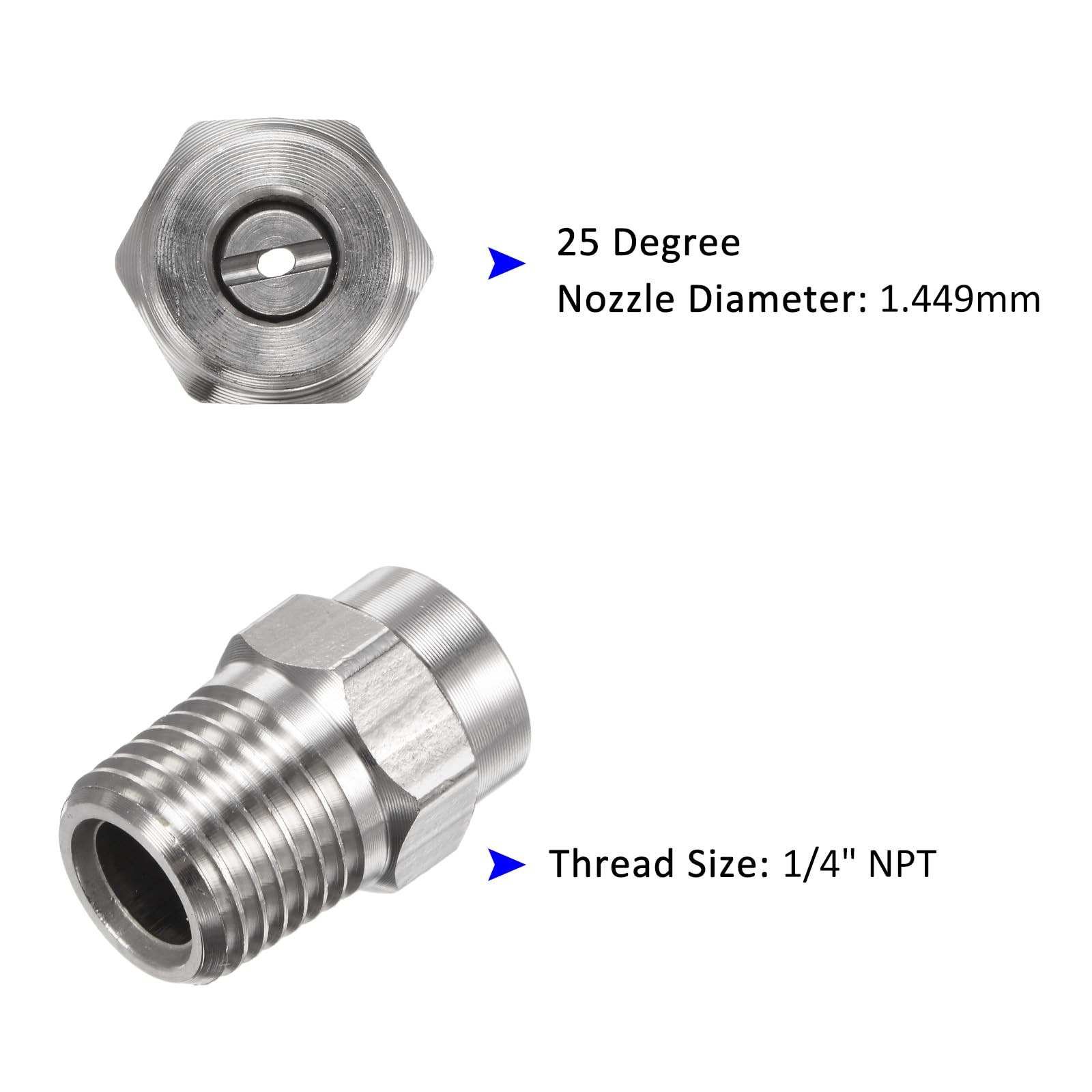 25 Degree 1/4 Inch NPT Male Pressure Washer Surface Cleaner Nozzles 6 PCS