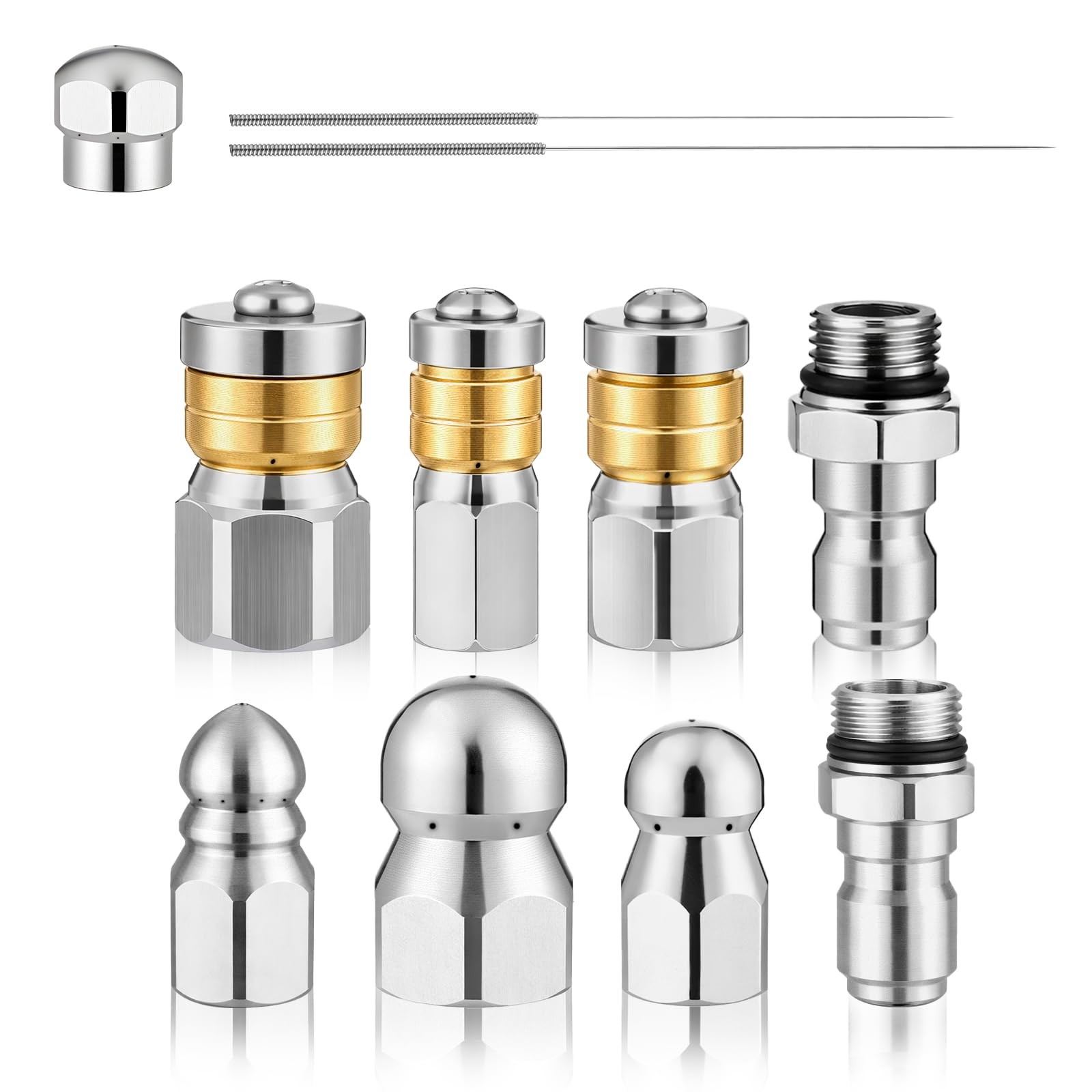 KongTiva 10 Pcs Sewer Jetter Nozzle Kit, Stainless Steel