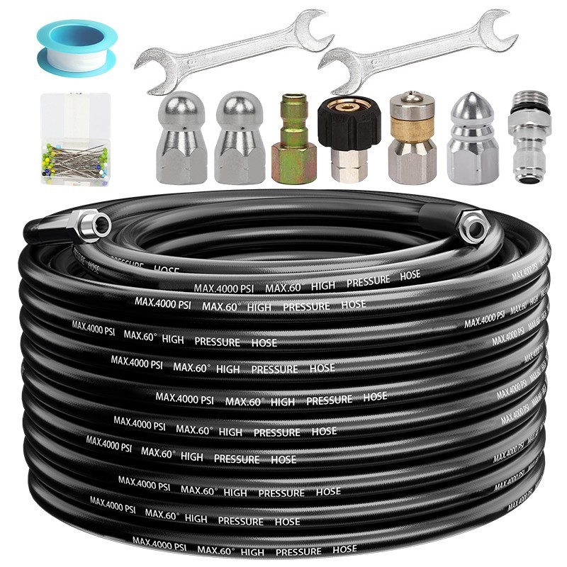 50FT Sewer Jetter Kit for Pressure Washer 4000PSI Drain Cleaner Hose 1/4 Inch