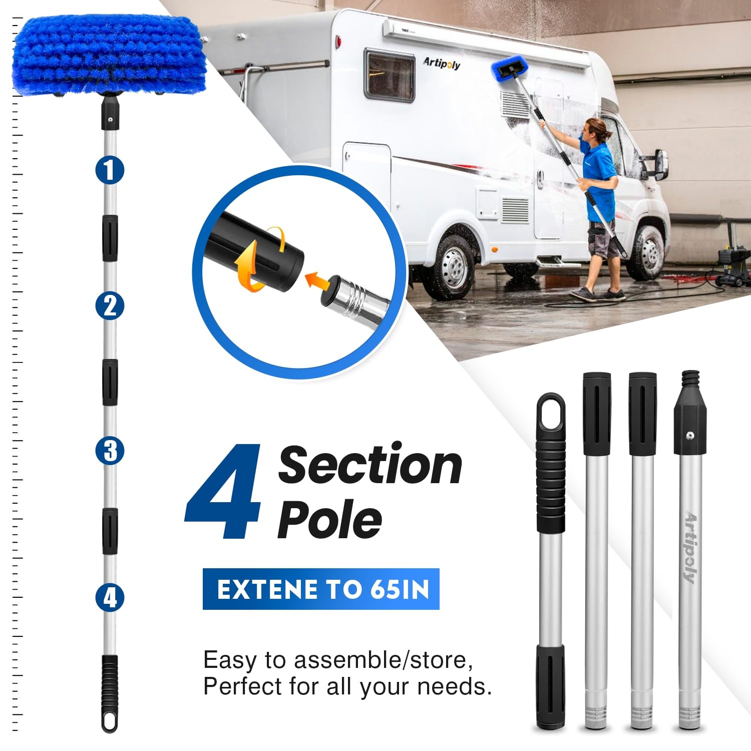 ARTIPOLY 65” Five-Sided Car Wash Brush with Long Handle, Scratch-Free 65″
