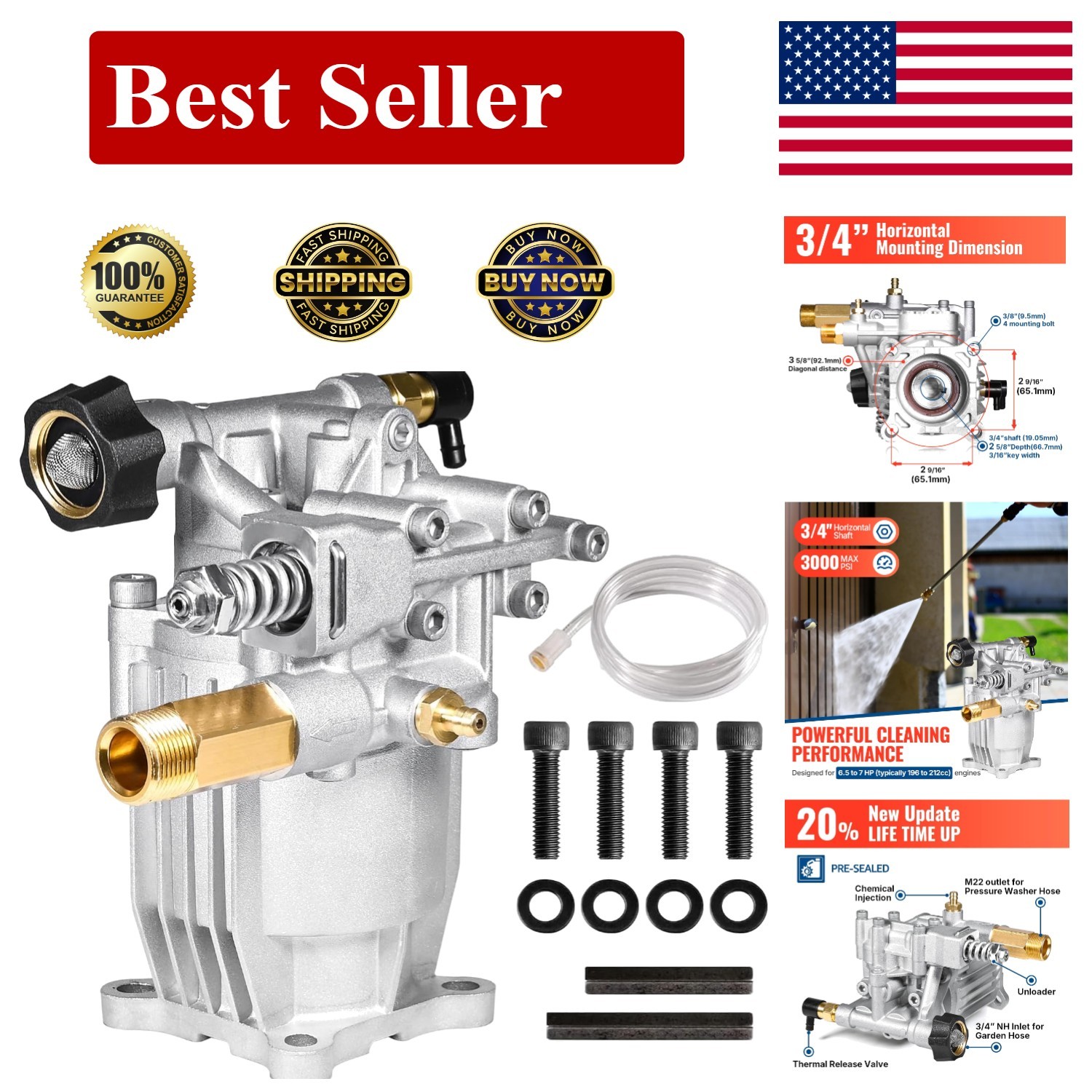 Cost-Effective Replacement Pump for Gas Pressure Washers – 3000 PSI & 2.5 GPM