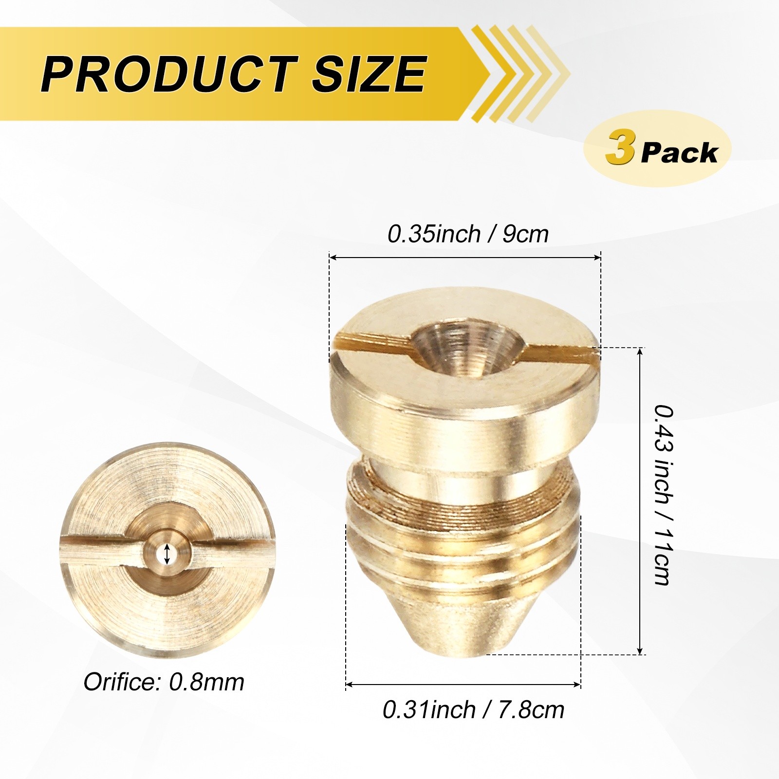 3-Pack 0.8 mm Brass Foam Cannon Orifice Nozzle Tips Washer Replacement Nozzles