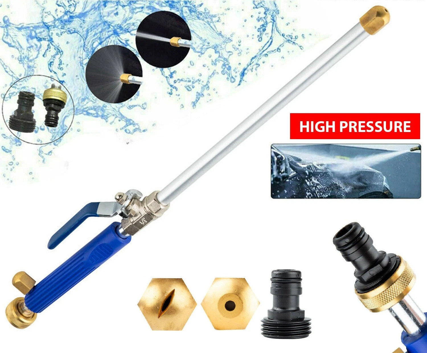 High Pressure Power Washer Water Spray Gun 2-Nozzle Wand Attachment Garden Hose