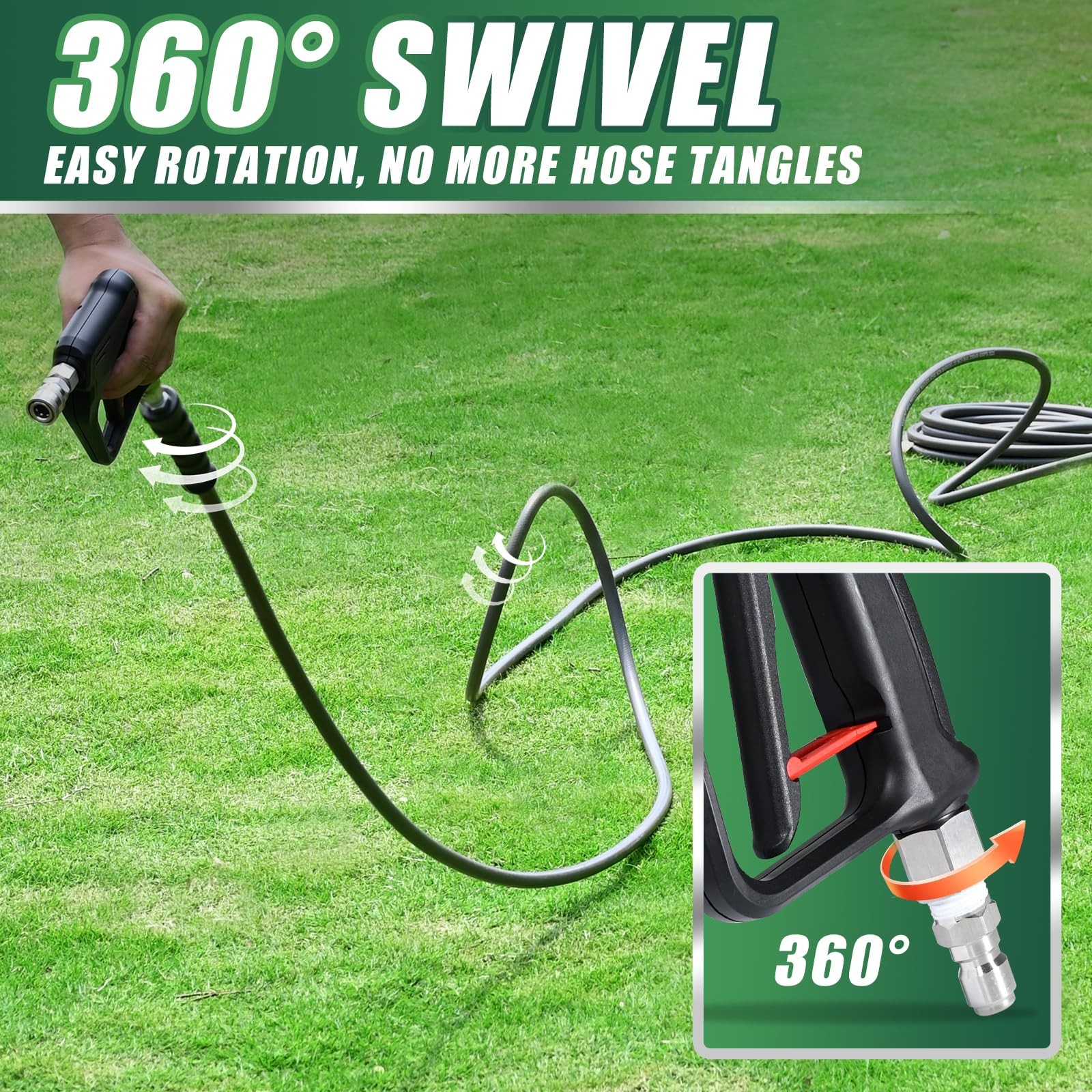 Pressure Washer Gun Wand with Swivel, Durable 304 Stainless Steel Extension L…