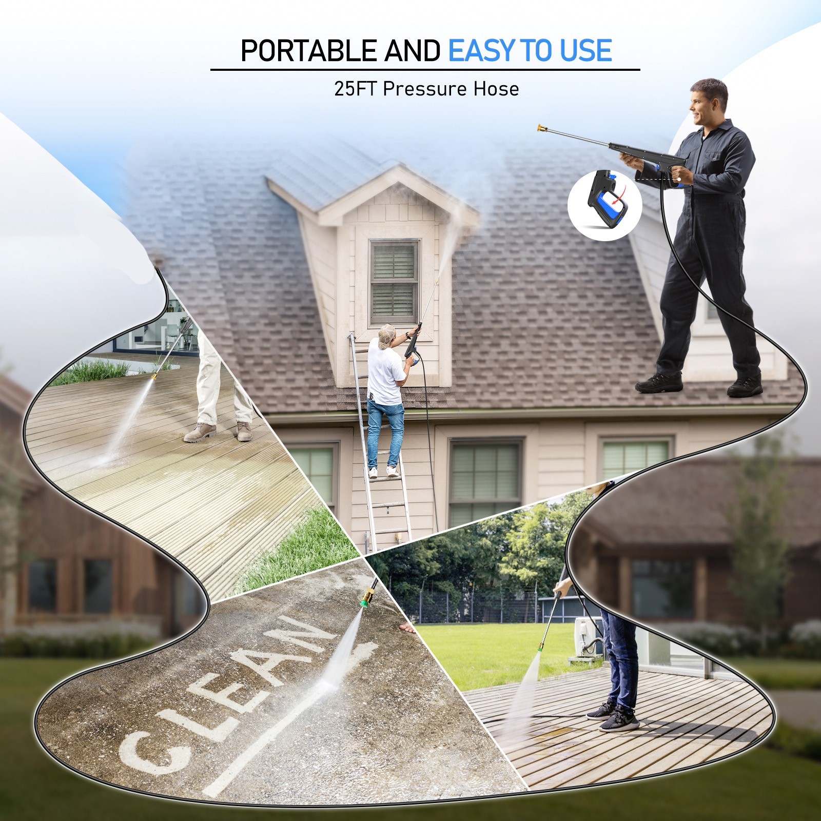 Pressure Washer 4200PSI 3.6GPM, Foam Cannon, Stainless Steel Lance, for Car