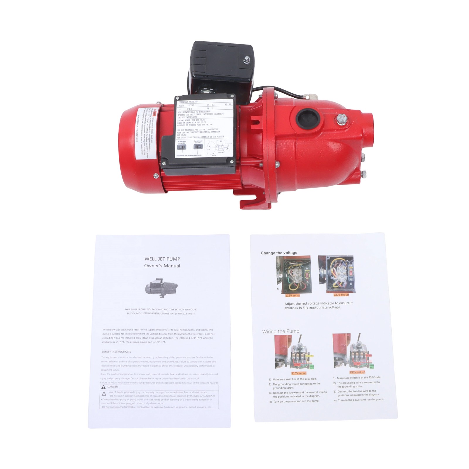 Cast Iron 115/230V Dual Voltage Shallow Well Jet Pump 3/4-HP 13-GPM, 97080701