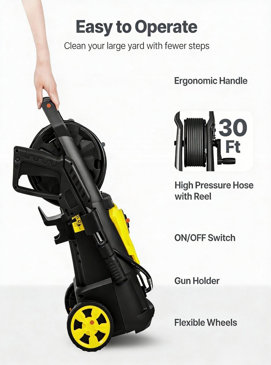 Electric Pressure Washer 2000 PSI 1.76 GPM Portable Foam Cannon for Cars & Patio