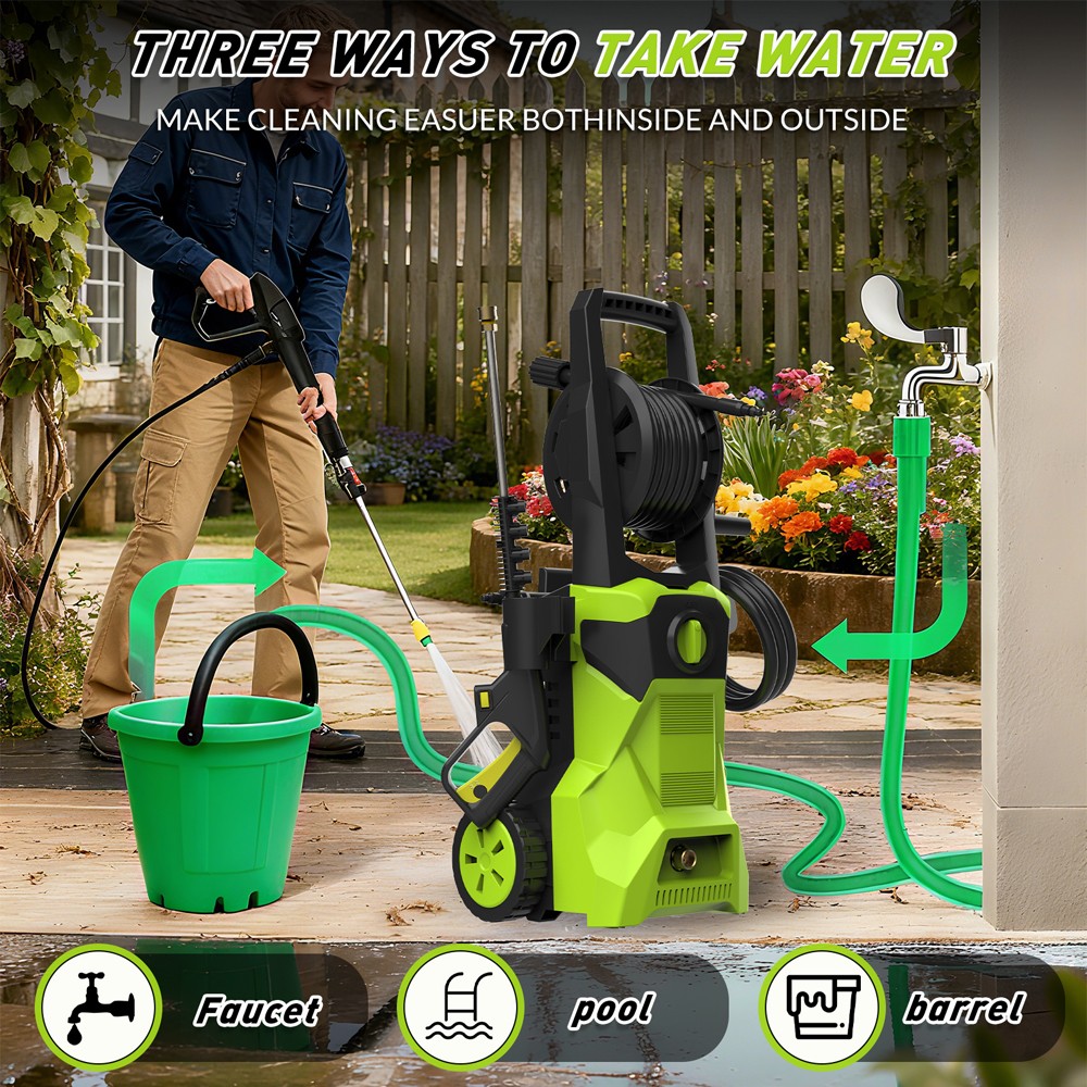 Electric Pressure Washer 2100PSI 1.25 GPM 1500W Power Washer Cleaner w/Hose Reel