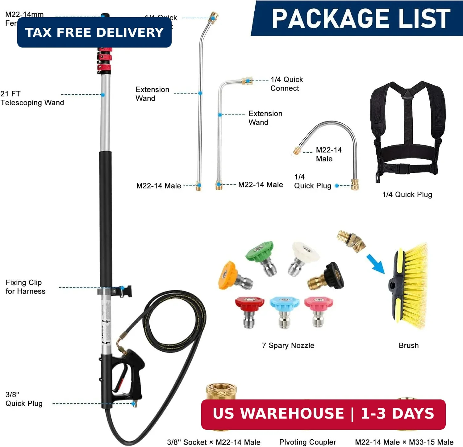 Pressure Washer Extension Wand 24FT, Gutter Cleaning Tools from The Ground with