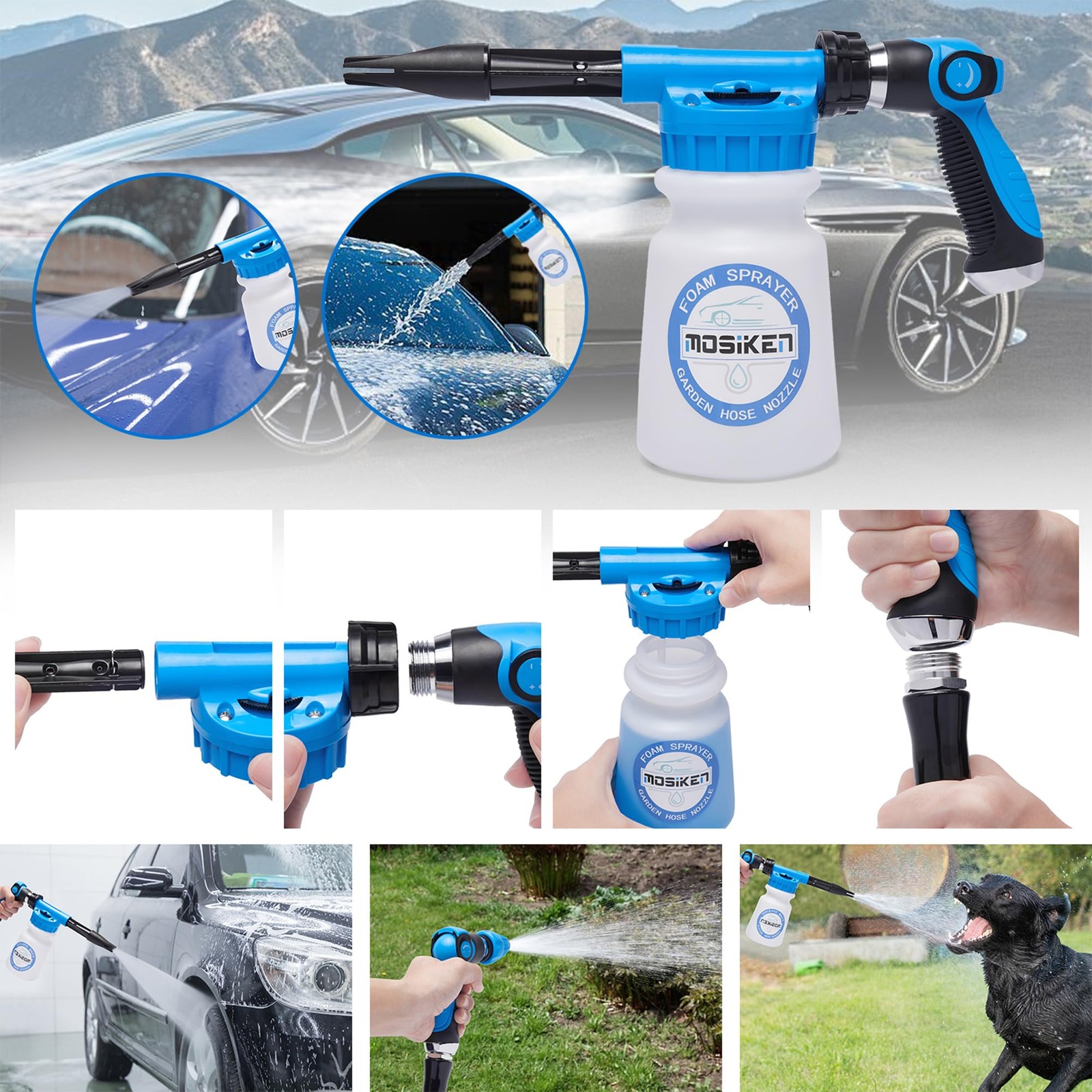 Blue Car Wash Foam Gun Sprayer Kit with Sponge & Towel, Snow Foam Blaster for…