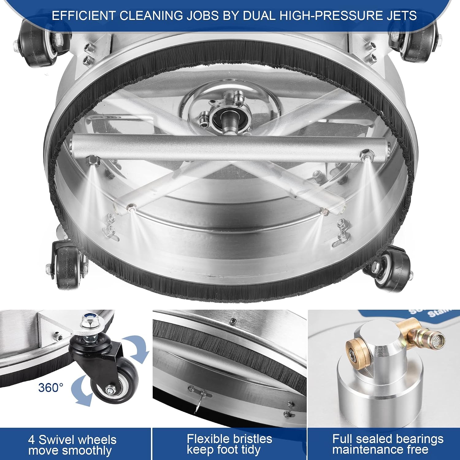 14 inch Pressure Washer Surface Cleaner with 4 Wheels 1/4 Quick Connect Plug