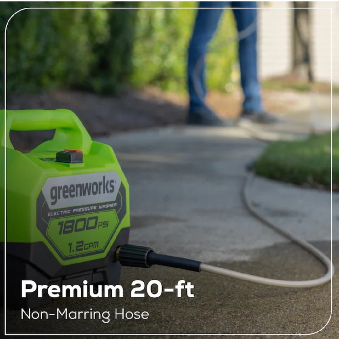 Greenworks GPW1805, 1800-PSI 1.2-GPM Cold Water Electric Pressure Washer, 2 Tip
