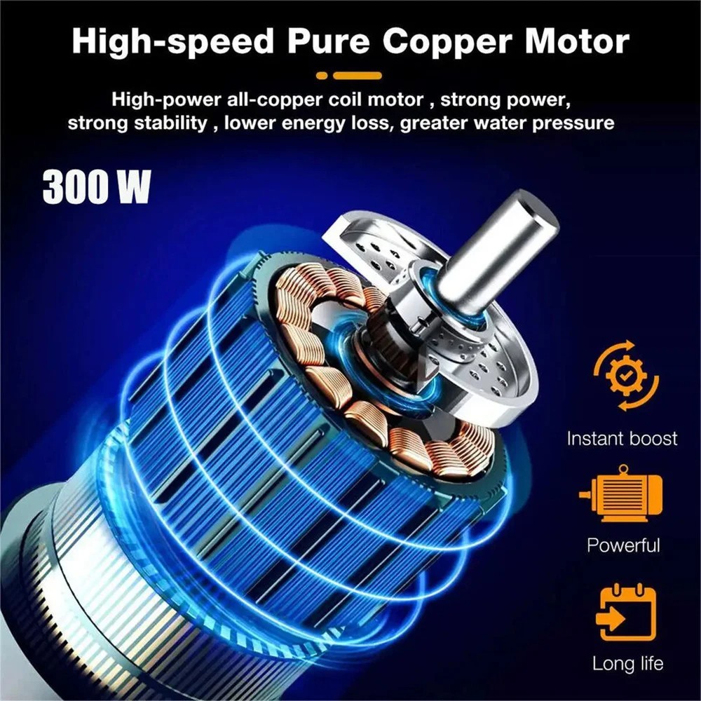 300W 30Bar Cordless High Pressure Car Washer Spray Water Gun 12000mAh Battery