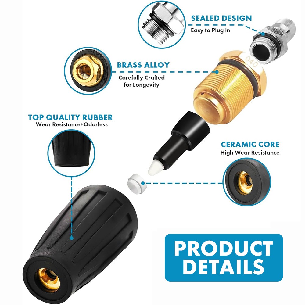 Pressure Washer Tips Turbo Nozzle, 4000 PSI Max, 360°Rotating Spray Turbo 7 nozz