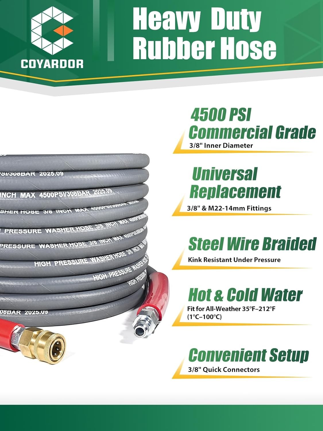 Pressure Washer Hose 100FT 4500PSI Steel Braided M22