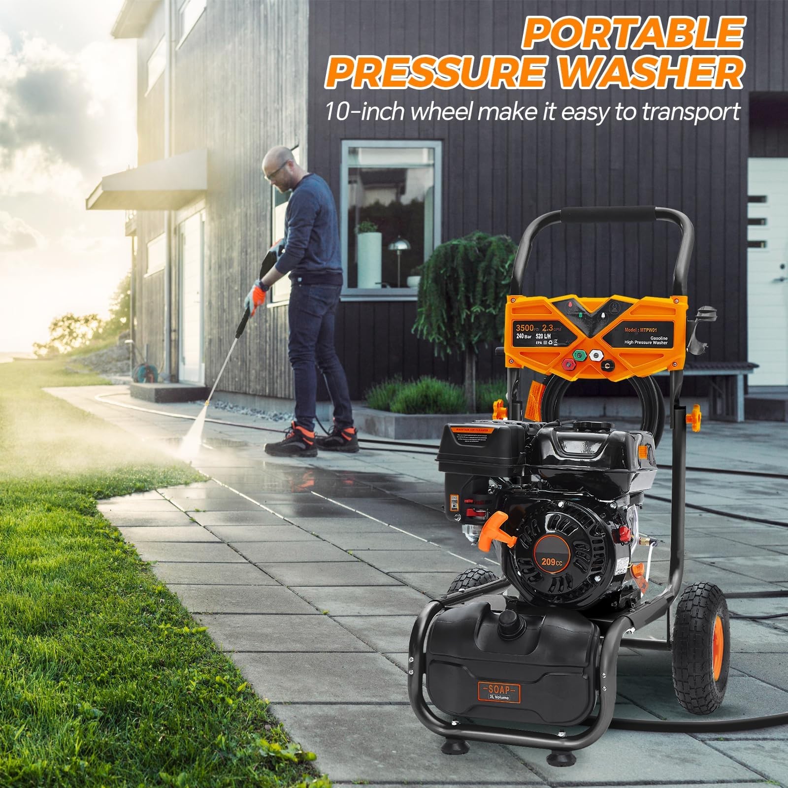 Efurden 3500PSI Gas Pressure Washer 2.3GPM Gas Powered Washer 25 Feet&Soap Tank
