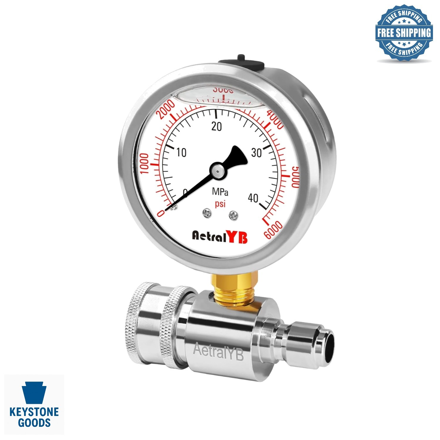 6000 PSI Stainless Steel Pressure Washer Gauge with Dual Scale & Quick Connect