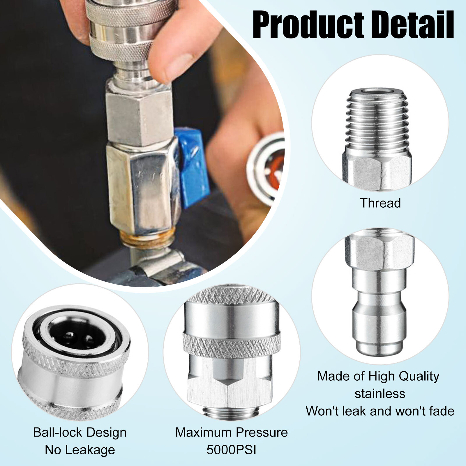 4Pcs NPT 1/4 Inch Pressure Washer Adapter Stainless Steel Quick Connect Fitting