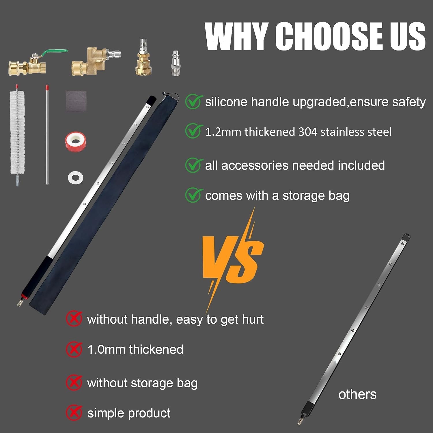 Upgraded 47″&24″ Radiator Cleaning Wand 2 Pieces Set, 4500 PSI Stainless Steel H
