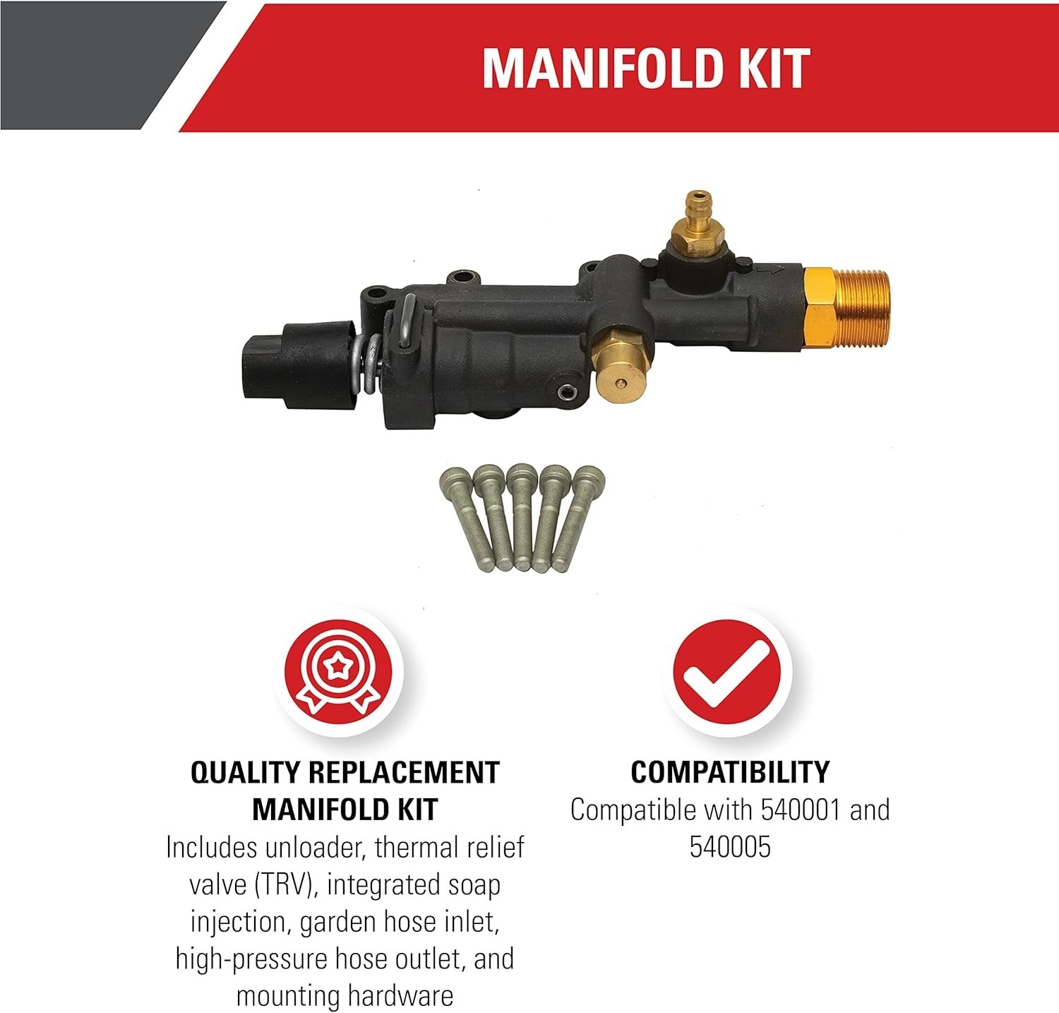 Complete Manifold Replacement Kit for AAA Axial Cam Pressure Washers – Black