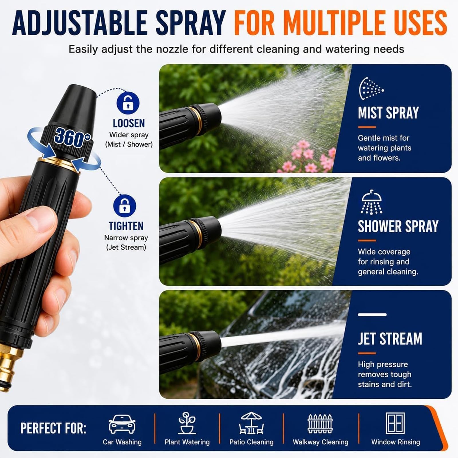 2PCS High Pressure Car Wash Water Gun & Hose Nozzle, 3 Spray Modes for Gardening
