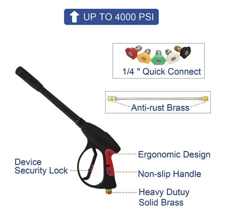 High Pressure Power Washer Spray Gun Wand Lance Nozzle Tips 50FT Hose Kit M22