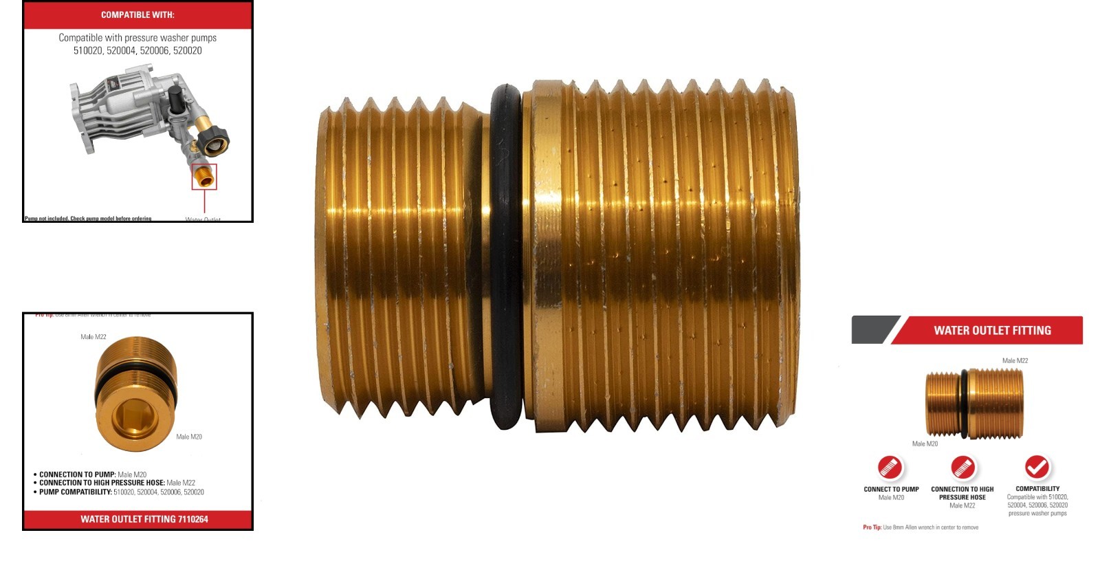 High-Pressure M20 to M22 Connector for Cleaning Pressure Washer Pumps