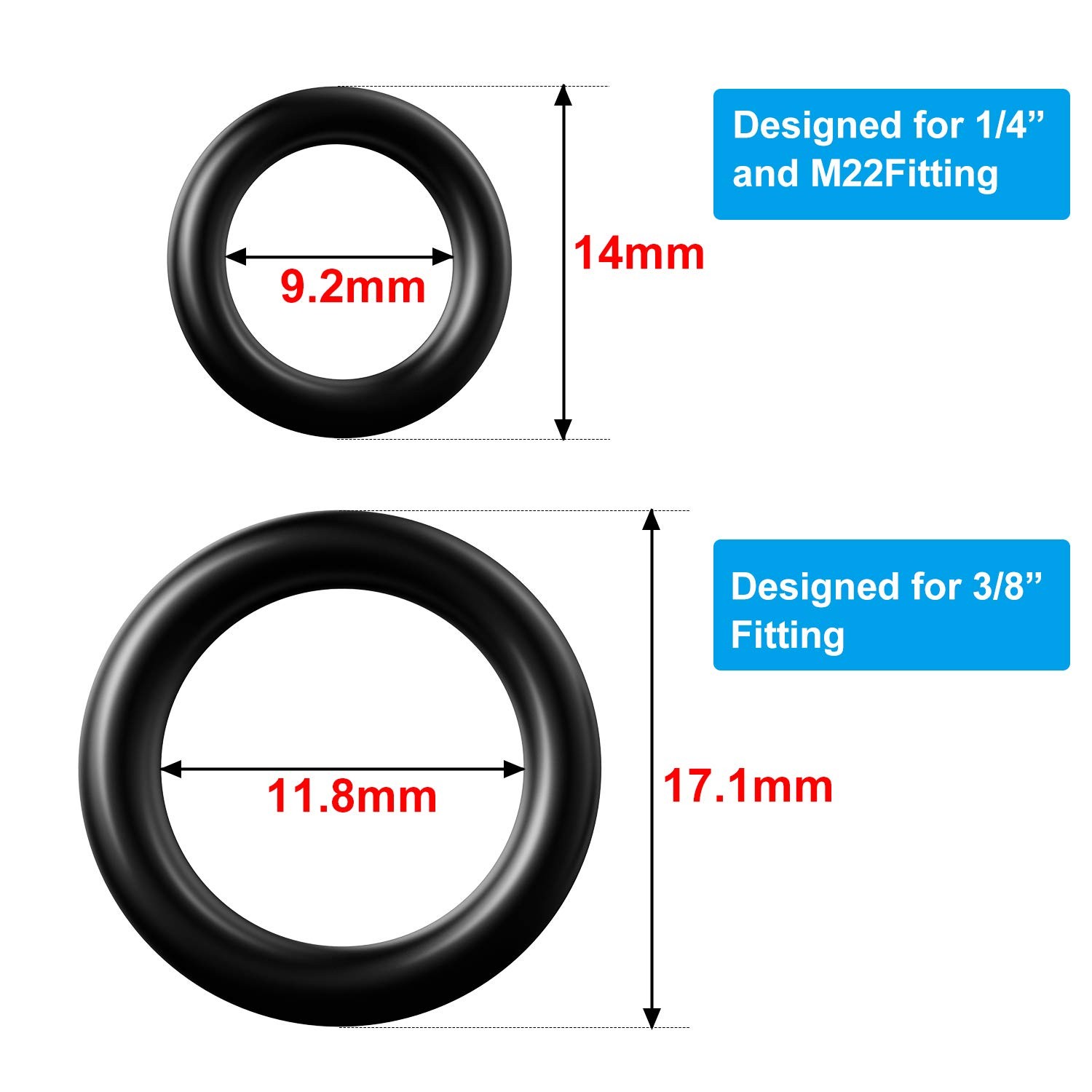 50 Pack Power Pressure Washer O-Rings for 1/4”, 3/8”, M22 Quick Connect Coupler,