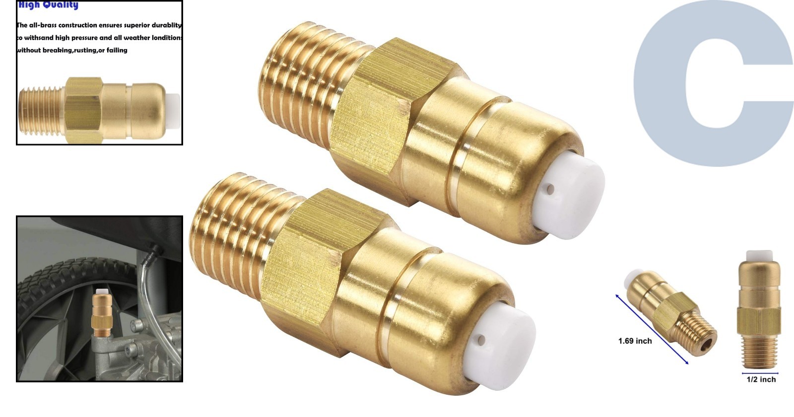 High-Quality Thermal Relief Valve Set for Pressure Washers, 1/4 Inch NPT, 2 Pack