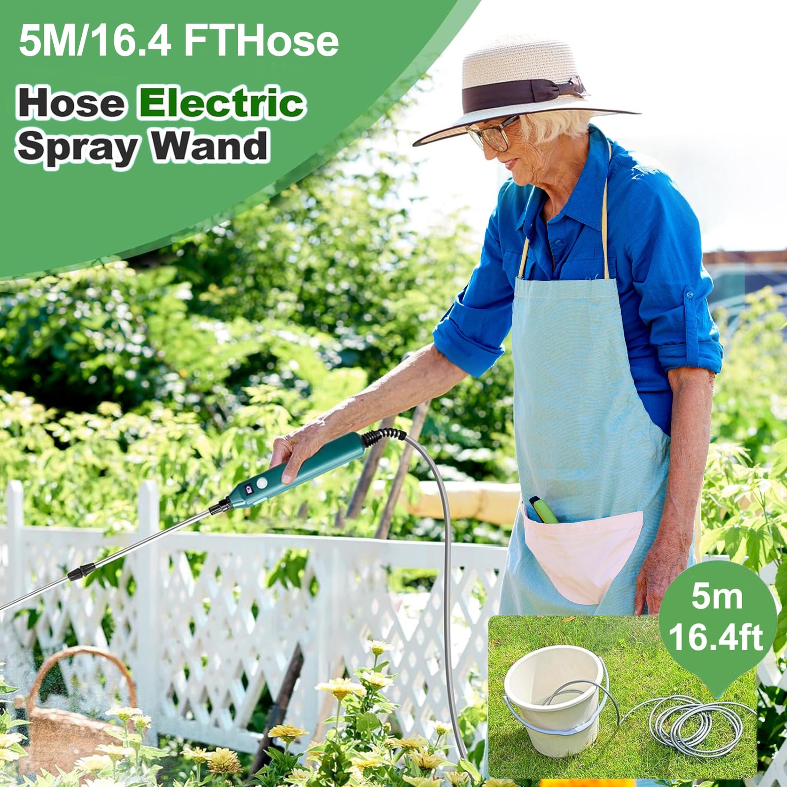 Electric Battery Sprayer Wand 23.6″ with 3 Nozzles, 16.4FT Hose for Garden