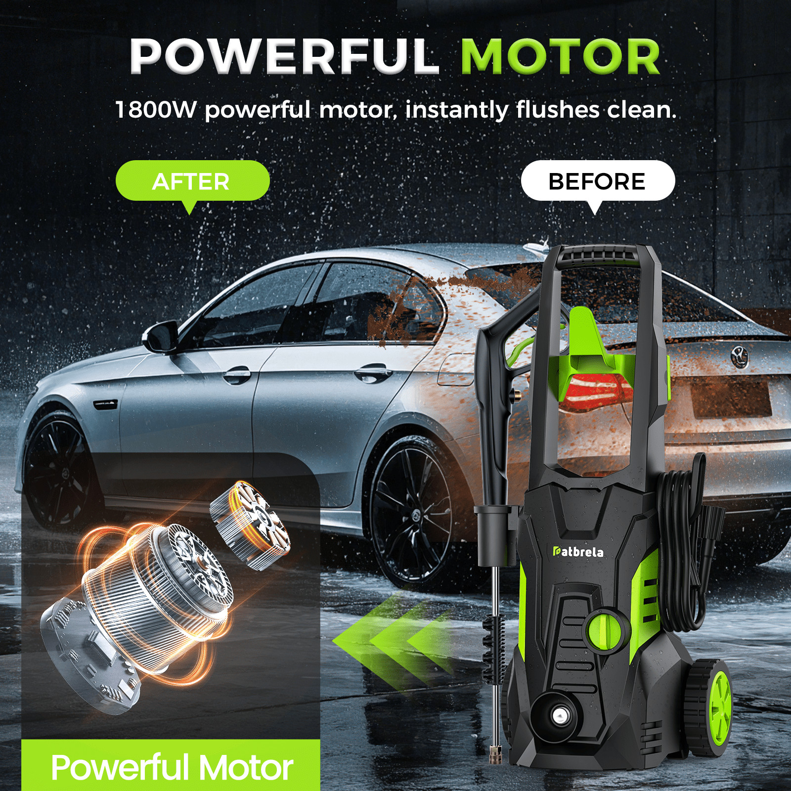 HOMSHADE 1800W Electric Pressure Washer, 5000 PSI, 3.0 GPM, Portable with 4