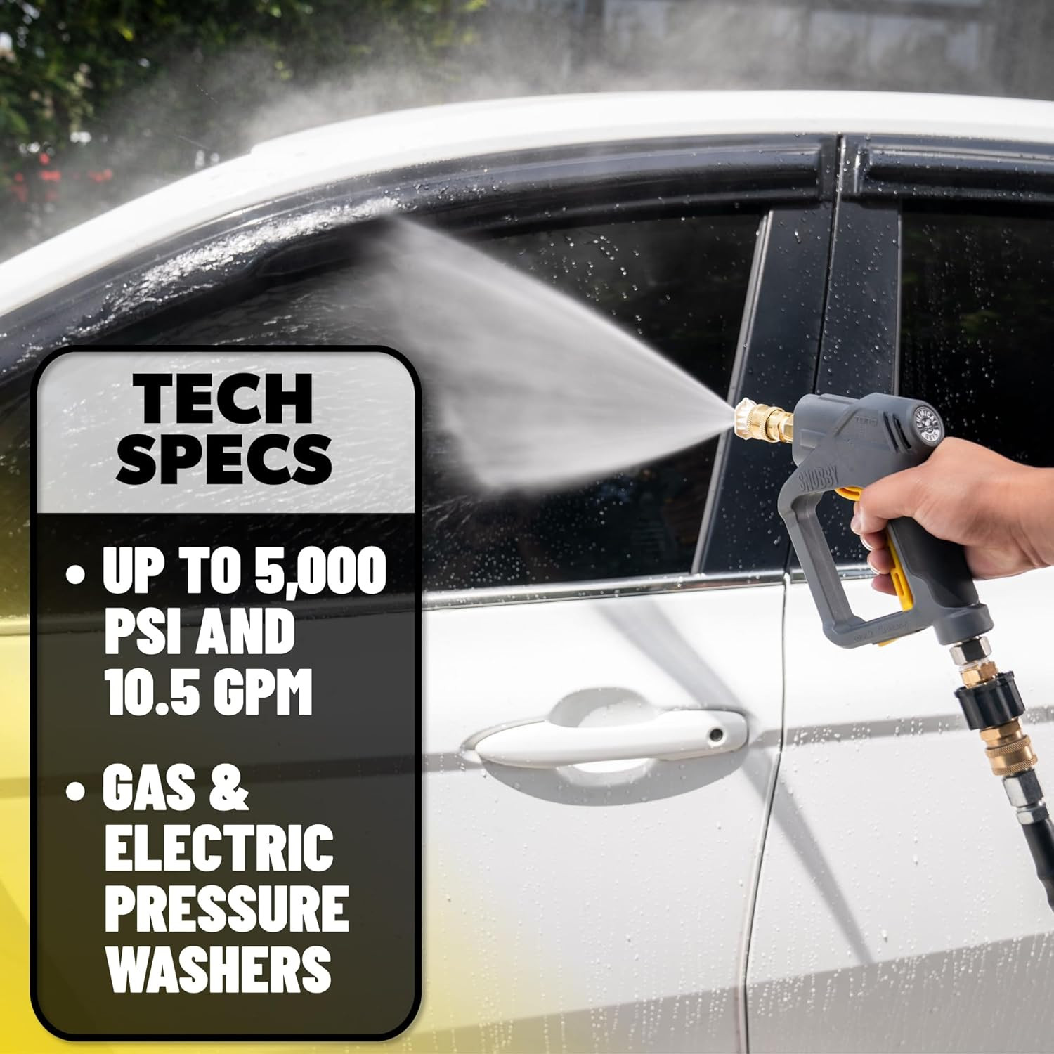 Snubby Pressure Washer Gun with Foam Cannon Attachment – Short Handle for Gas an