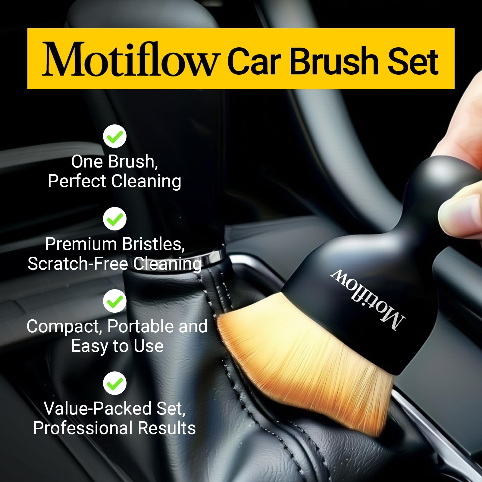 Motiflow 2 PCS Car Interior Detailing Brush, 3.94″ x 2.36″, Black&yellow