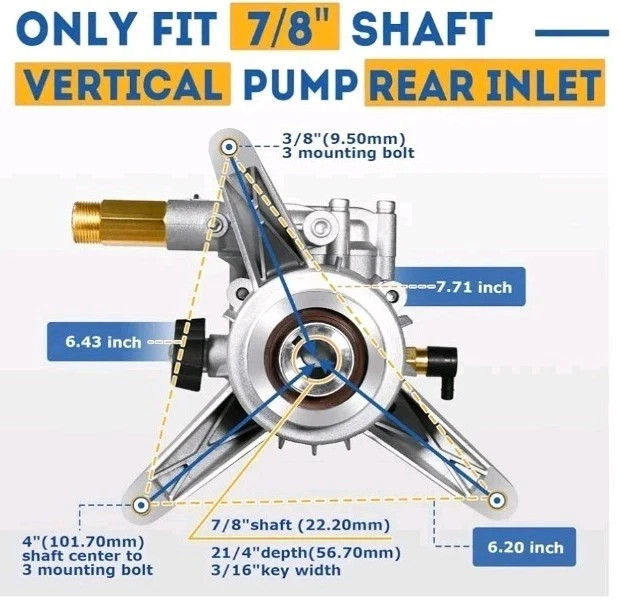 7/8″ Shaft Vertical Pressure Washer Pump – Rear Inlet/Outlet Max 3100 PSI