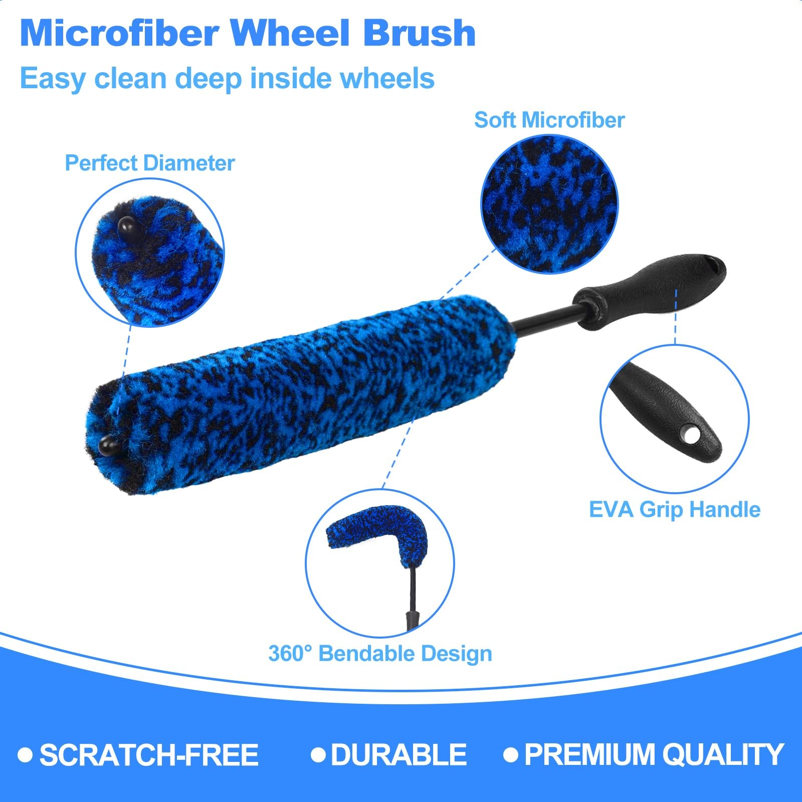 NIKCOSMK 3PCS Wheel Brush Kit for Cleaning and Tire, 3P-BLUE, Blue