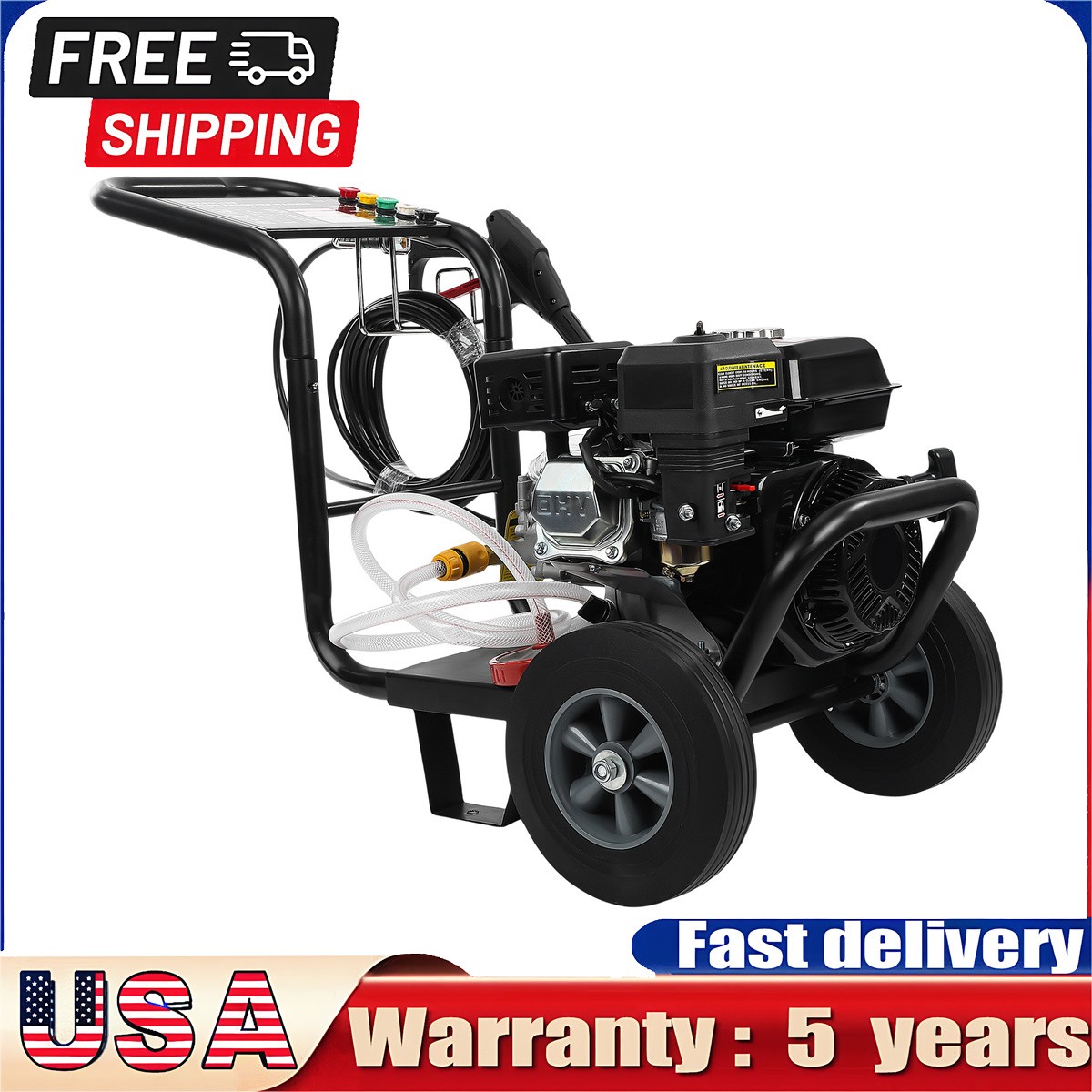 7HP Petrol Pressure Washer 3500PSI Hose Heavy Duty Water Cleaner with 5 Nozzles