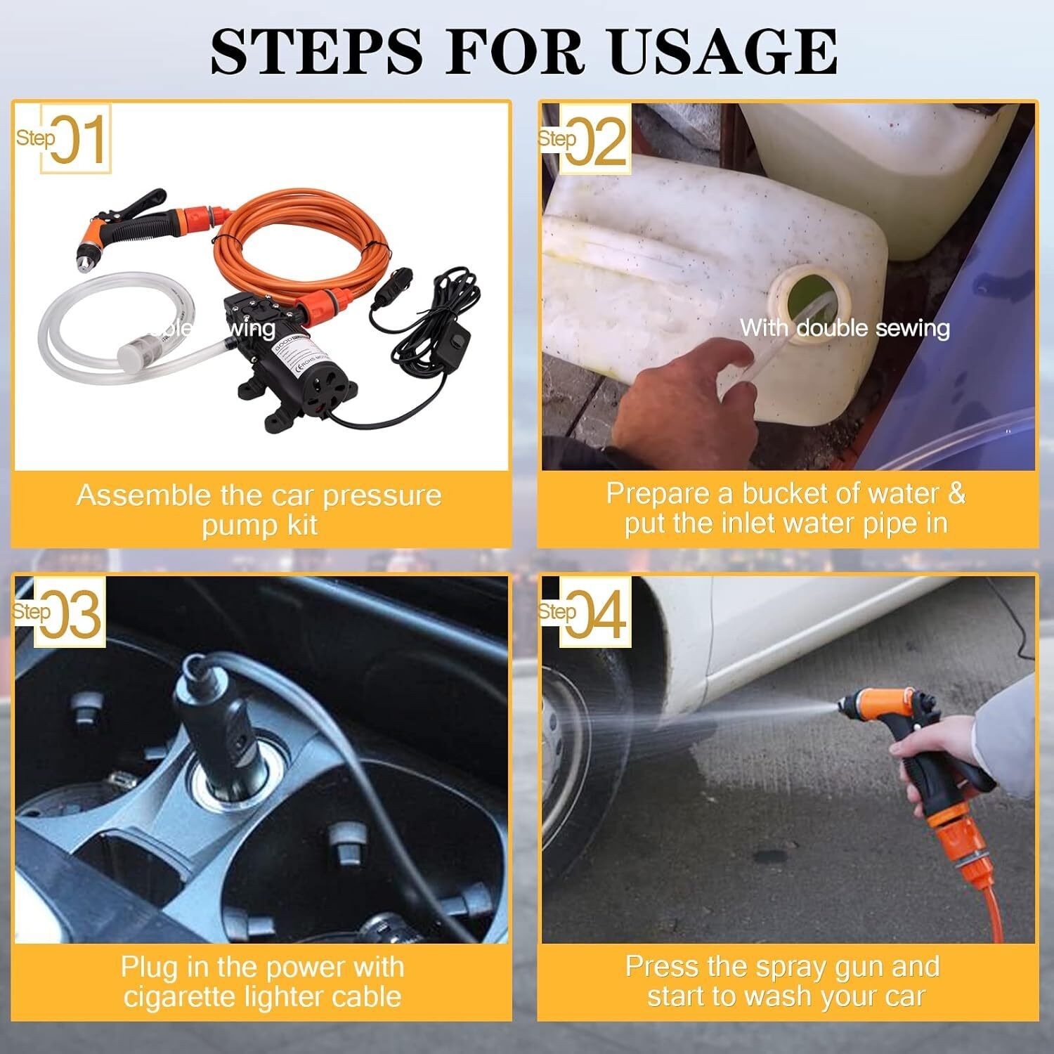 12V Pressure Washer For Car Portable Power Washer 130PSI Self-Priming Wash Pump