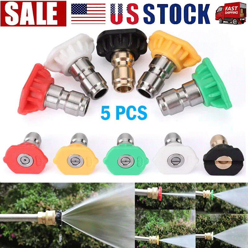 5x Pressure Washer Spray Tips Nozzles High Power Kit Quick Connect 1/4" Set