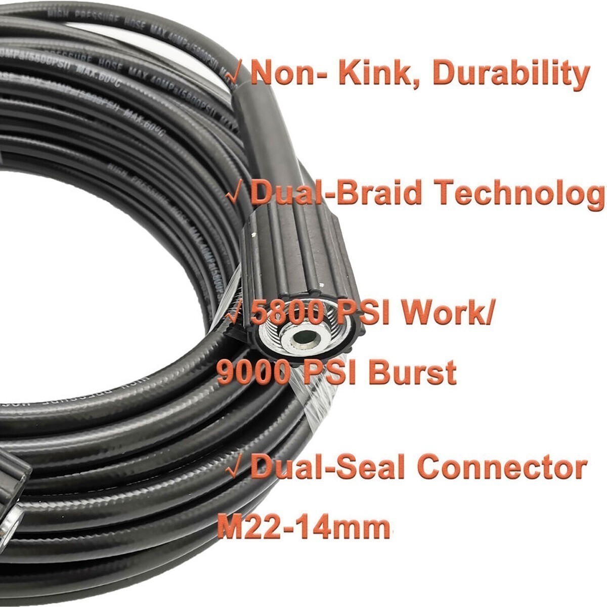 26ft 5800PSI High Pressure Washer Hose M22-14mm Power Washer Extension Hose .
