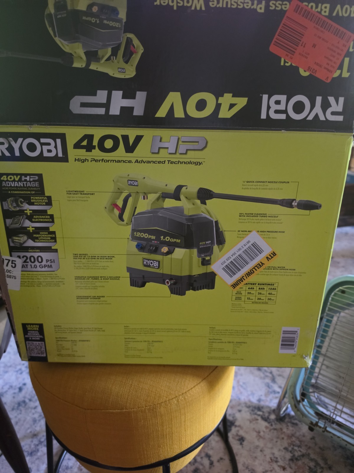 RYOBI PRESSURE WASHER 1200 Psi 40v Brushless RY40HPPW12B Tool Only NEW
