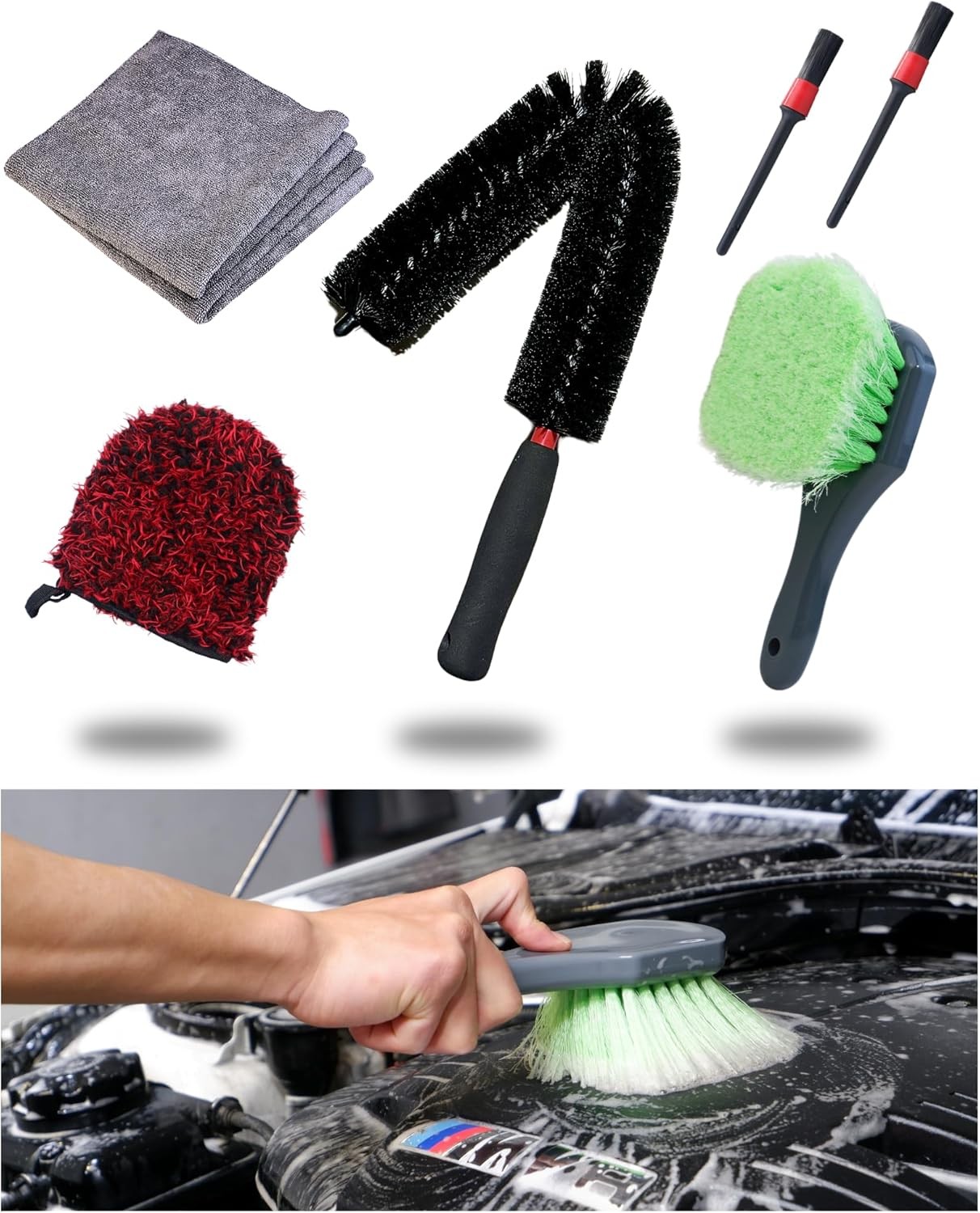 7PACK Car Engine Bay Details Cleaning Kit, Soft-bristled Surface…