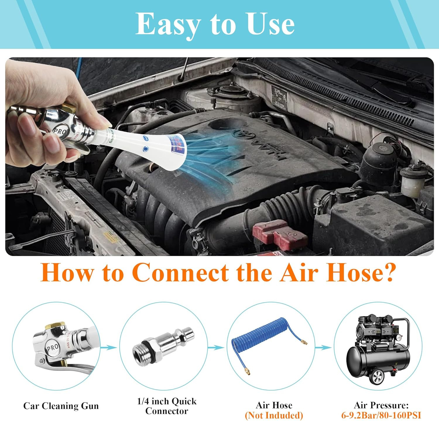Tornado Mini,Car Cleaning Gun Trumpet Head High Pressure Dryer Blow Gun, Car Cle